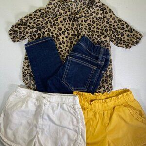 Gap jeans Girls' size 5 Leopard print blouse & shorts set of 4 school play